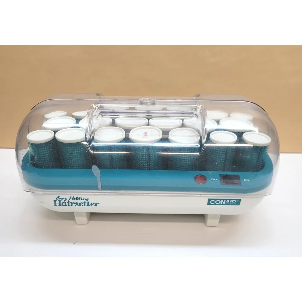 Vtg Conair Easy Holding Hairsetter Teal/White 20 Multi-Size Gripper Rollers
